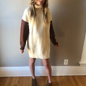 Cream & Saddle Brown Sweater Dress